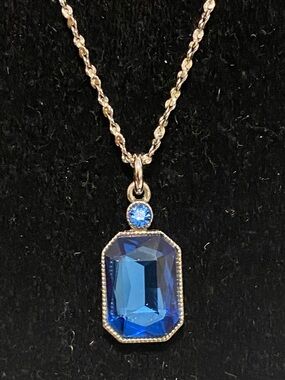 Vintage Luxury MONET 18” Silver Chain; 2” Pendant w/Cobalt Blue Crystals;Giftbox